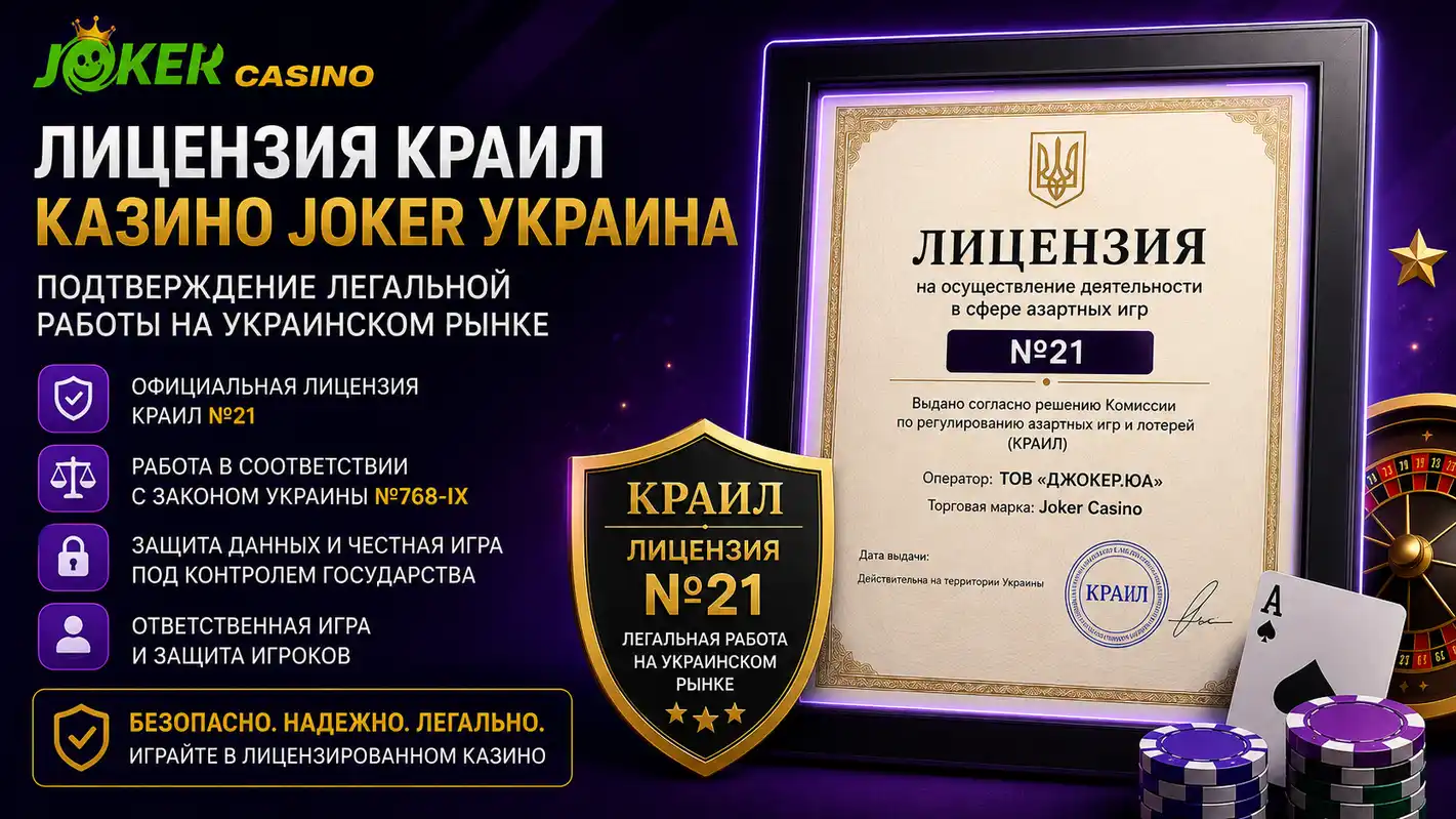Лицензия КРАИЛ казино Joker Украина — подтверждение легальной работы на украинском рынке