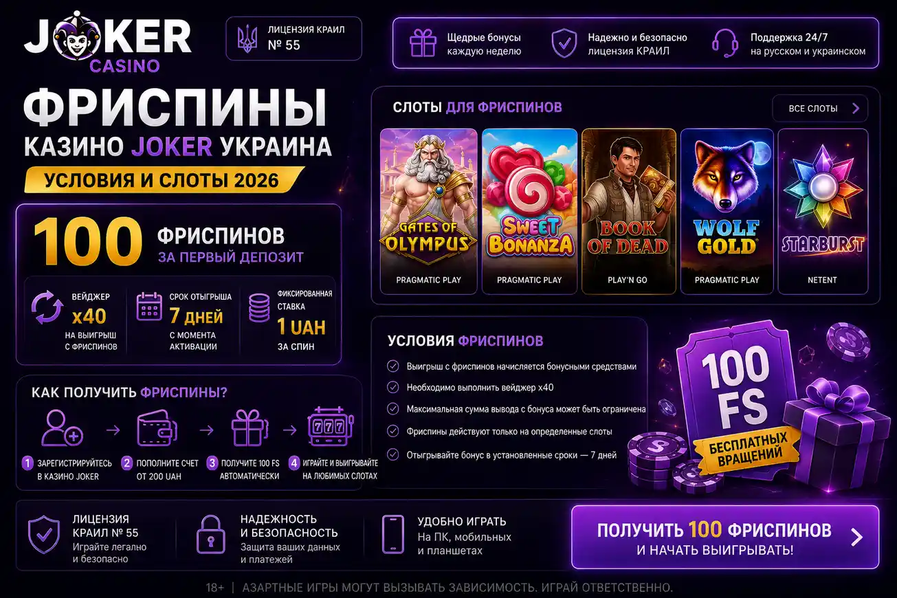 Фриспины казино Joker Украина — условия и слоты 2026